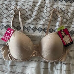 Lily of France Push-Up Bra 36B Nude Beige Floral +1 Cup Size NWT